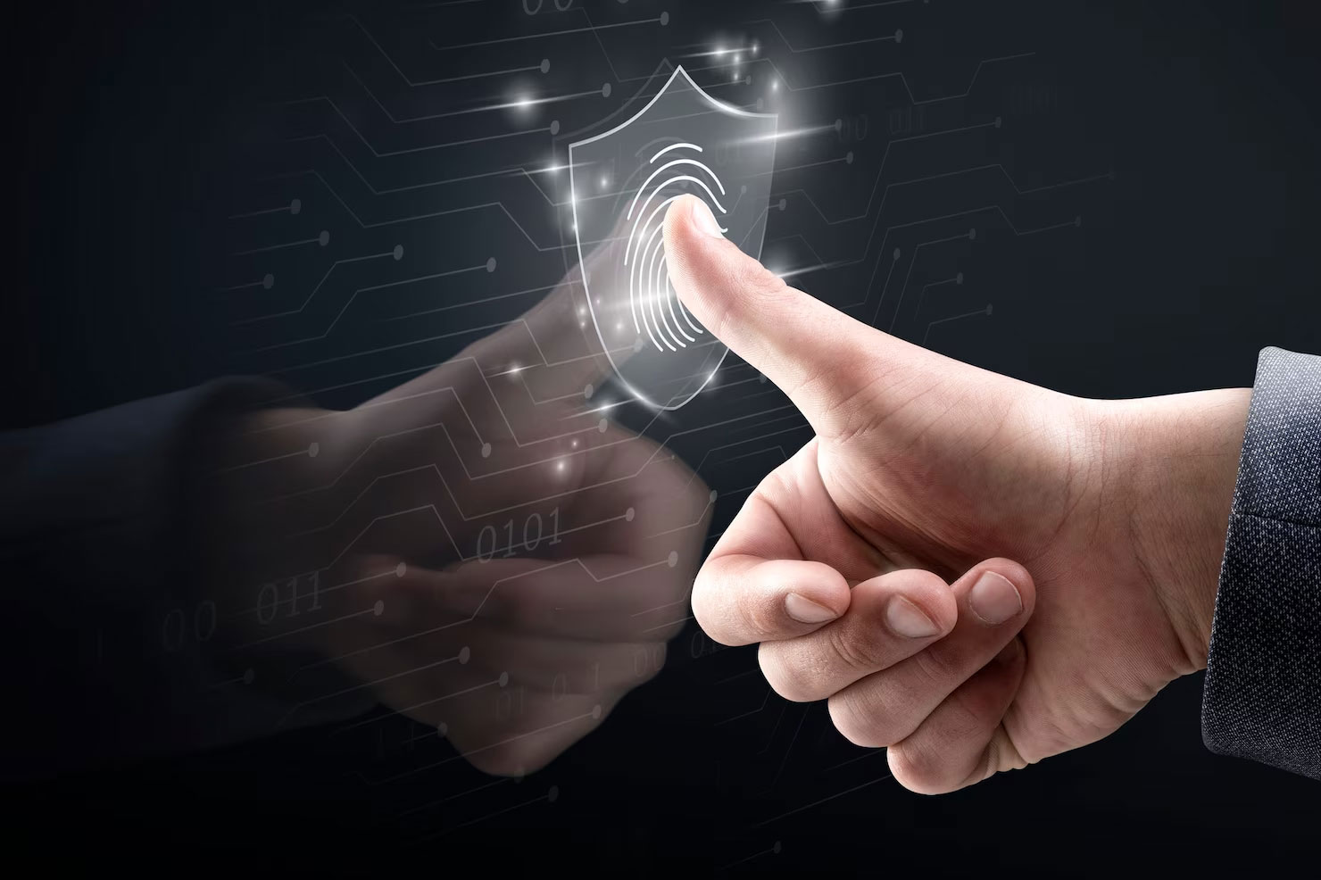 A fingerprint authenticating against a digital security shield