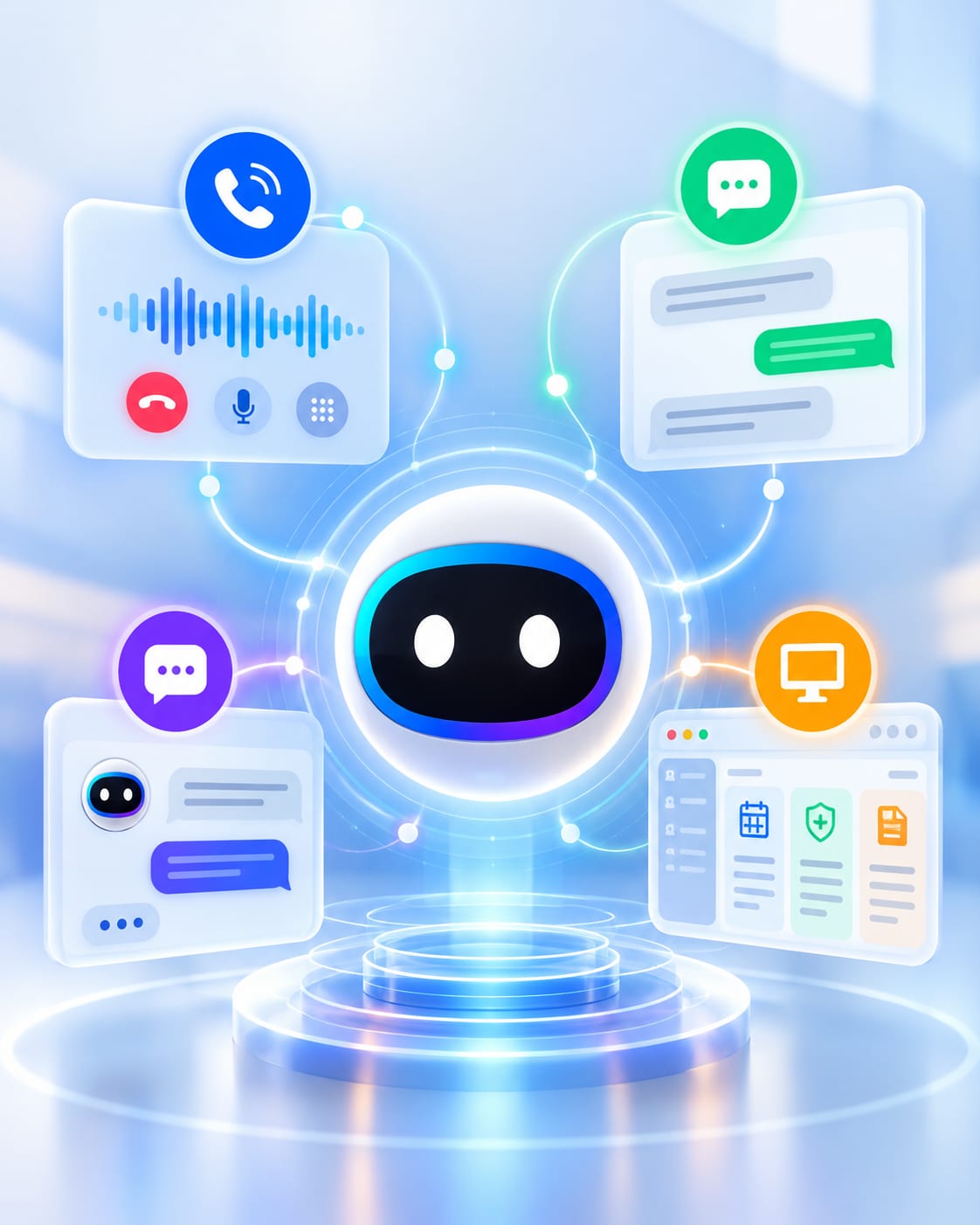 The NexusAI agent connecting voice calls, SMS, web chat and the member portal in one runtime